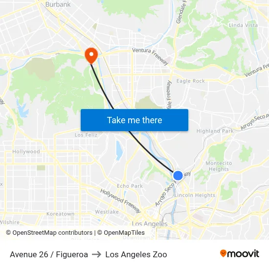 Avenue 26 / Figueroa to Los Angeles Zoo map