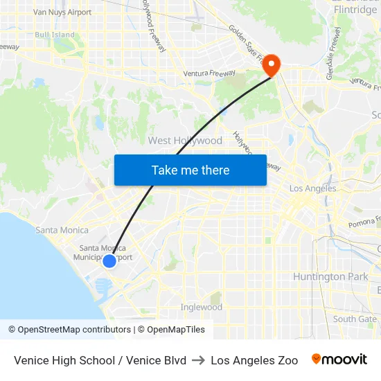 Venice High School / Venice Blvd to Los Angeles Zoo map
