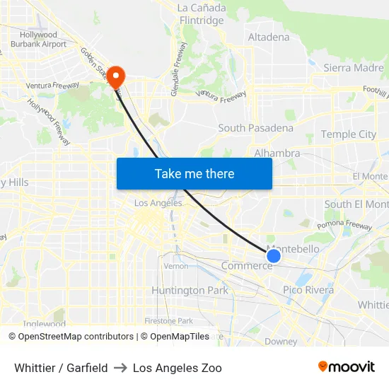 Whittier / Garfield to Los Angeles Zoo map