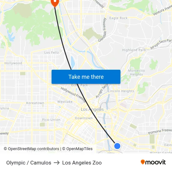 Olympic / Camulos to Los Angeles Zoo map