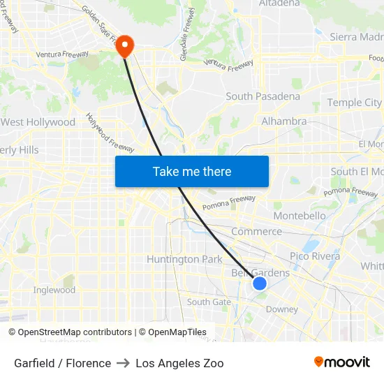 Garfield / Florence to Los Angeles Zoo map