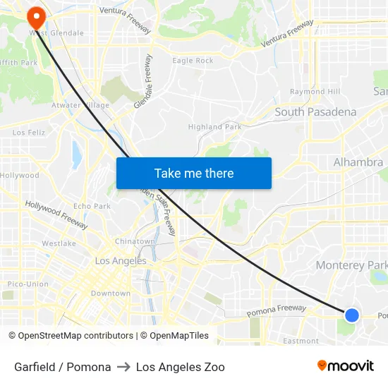 Garfield / Pomona to Los Angeles Zoo map