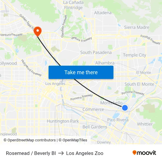 Rosemead / Beverly Bl to Los Angeles Zoo map