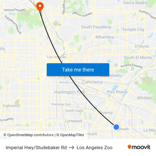 Imperial / Studebaker to Los Angeles Zoo map
