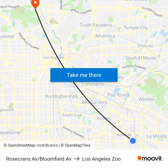 Rosecrans Av/Bloomfield Av to Los Angeles Zoo map