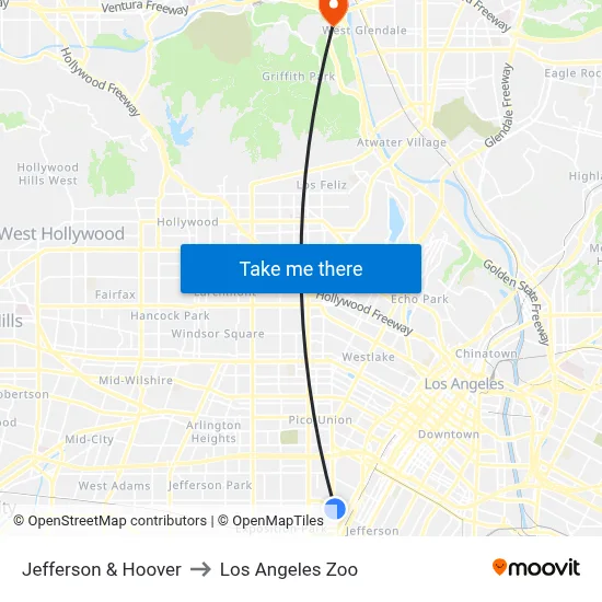 Jefferson & Hoover to Los Angeles Zoo map