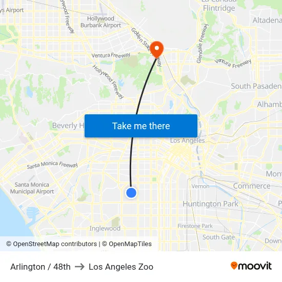 Arlington / 48th to Los Angeles Zoo map