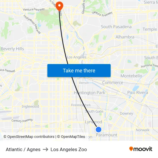 Atlantic / Agnes to Los Angeles Zoo map