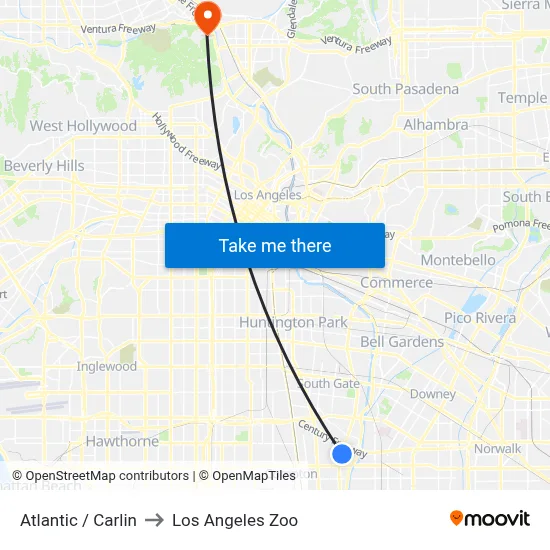 Atlantic / Carlin to Los Angeles Zoo map