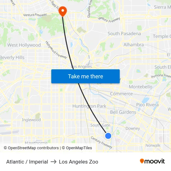 Atlantic / Imperial to Los Angeles Zoo map