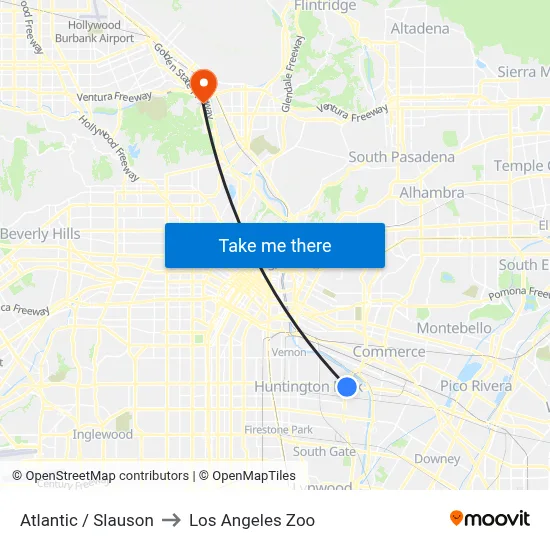 Atlantic / Slauson to Los Angeles Zoo map
