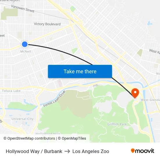 Hollywood Way / Burbank to Los Angeles Zoo map