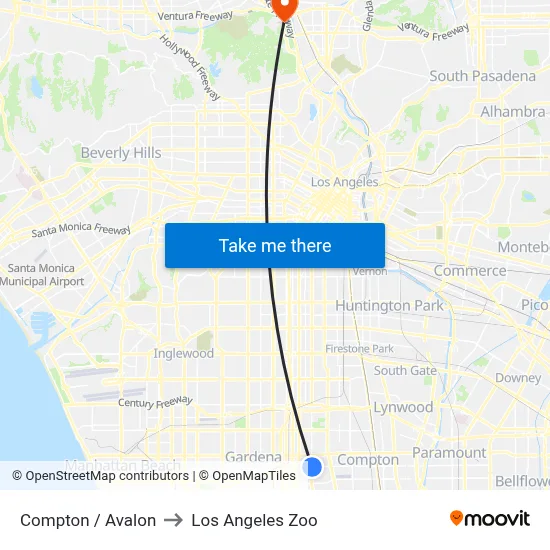 Compton / Avalon to Los Angeles Zoo map