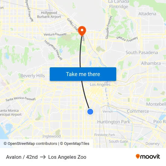 Avalon / 42nd to Los Angeles Zoo map