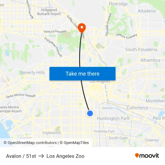 Avalon / 51st to Los Angeles Zoo map