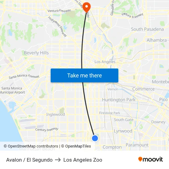 Avalon / El Segundo to Los Angeles Zoo map