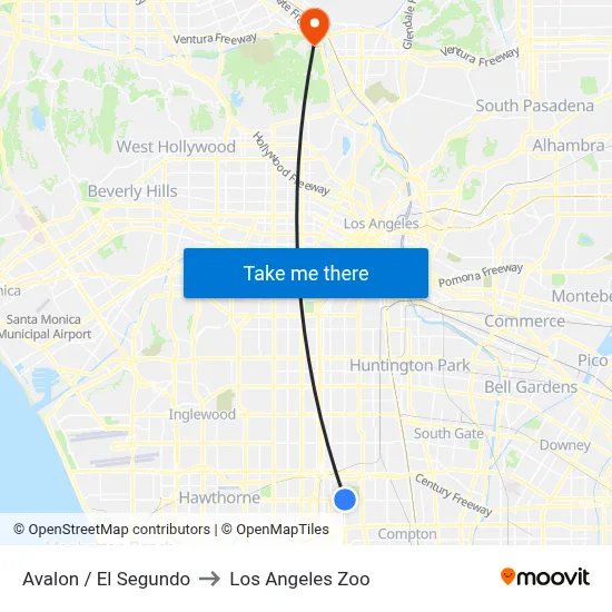 Avalon / El Segundo to Los Angeles Zoo map