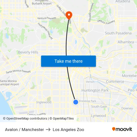 Avalon / Manchester to Los Angeles Zoo map
