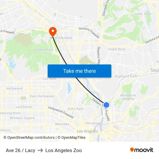 Ave 26 / Lacy to Los Angeles Zoo map