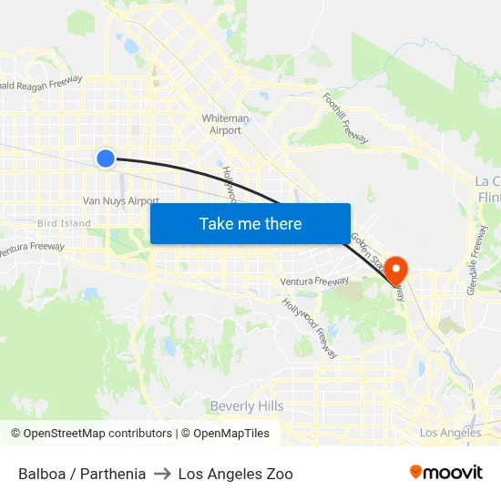 Balboa / Parthenia to Los Angeles Zoo map