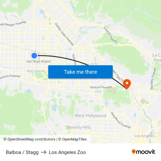 Balboa / Stagg to Los Angeles Zoo map
