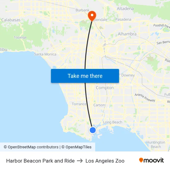 Harbor Beacon Park and Ride to Los Angeles Zoo map