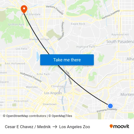 Cesar E Chavez / Mednik to Los Angeles Zoo map