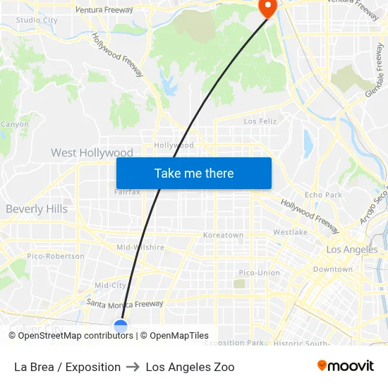 La Brea / Exposition to Los Angeles Zoo map