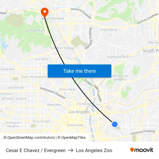 Cesar E Chavez / Evergreen to Los Angeles Zoo map