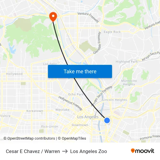 Cesar E Chavez / Warren to Los Angeles Zoo map