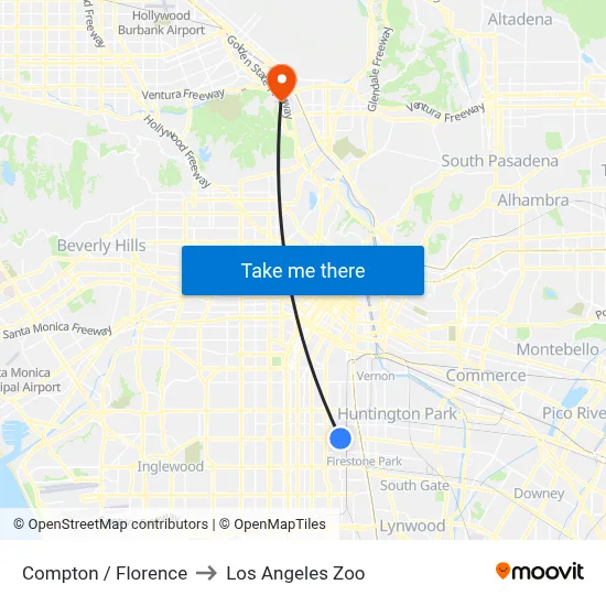 Compton / Florence to Los Angeles Zoo map