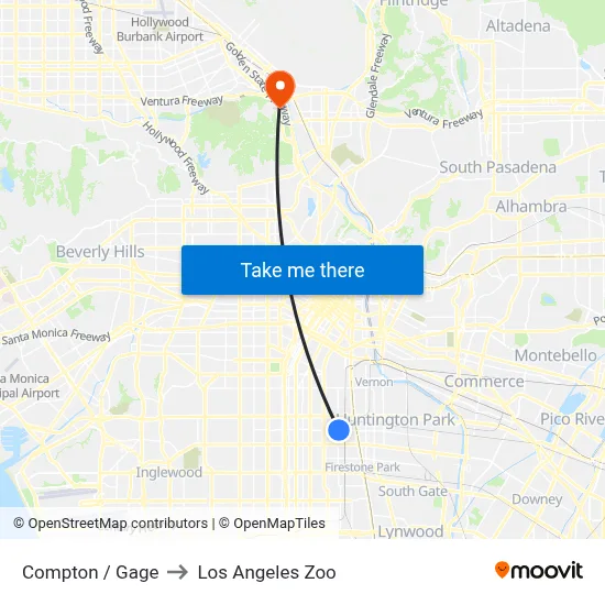Compton / Gage to Los Angeles Zoo map