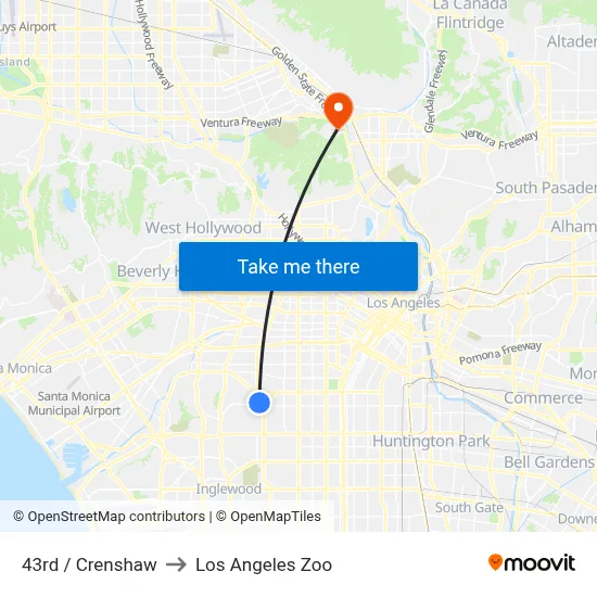 43rd / Crenshaw to Los Angeles Zoo map