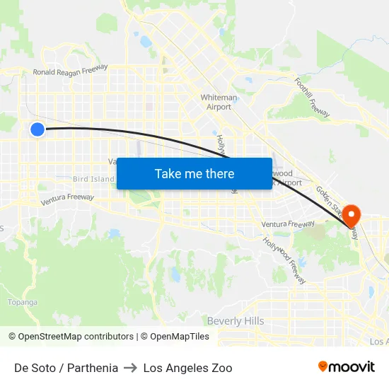 De Soto / Parthenia to Los Angeles Zoo map
