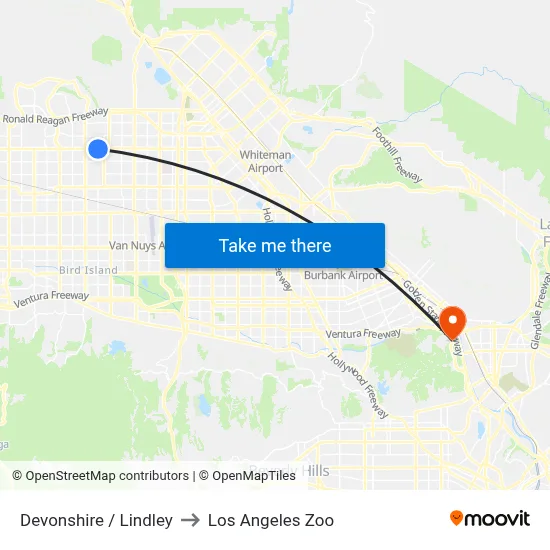 Devonshire / Lindley to Los Angeles Zoo map