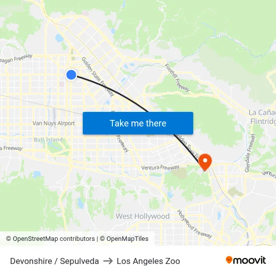 Devonshire / Sepulveda to Los Angeles Zoo map