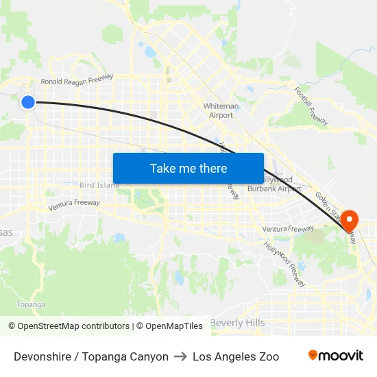 Devonshire / Topanga Canyon to Los Angeles Zoo map