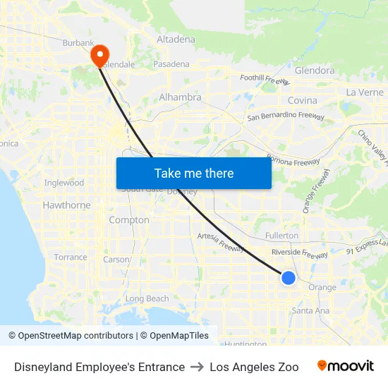 Disneyland Employee's Entrance to Los Angeles Zoo map