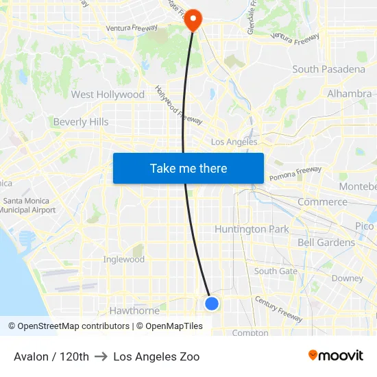 Avalon / 120th to Los Angeles Zoo map