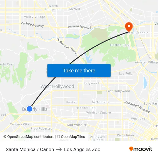 Santa Monica / Canon to Los Angeles Zoo map