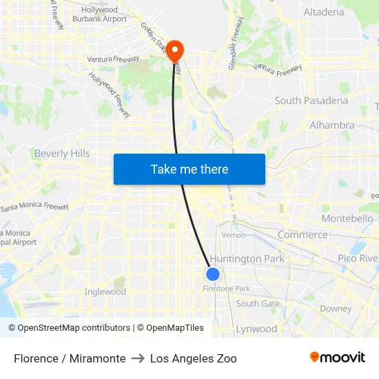 Florence / Miramonte to Los Angeles Zoo map
