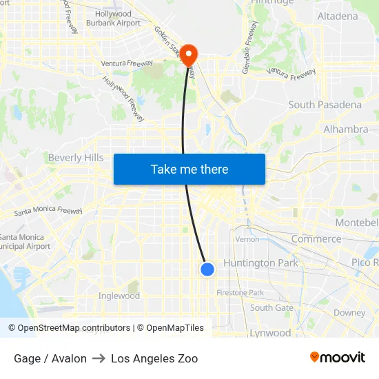 Gage / Avalon to Los Angeles Zoo map