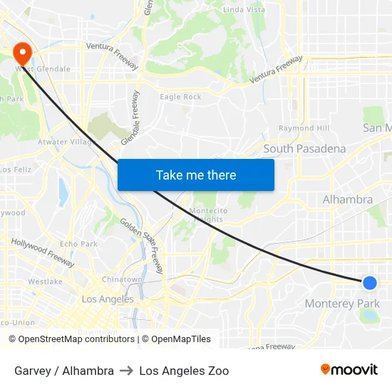Garvey / Alhambra to Los Angeles Zoo map