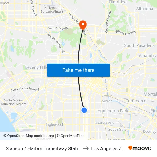 Slauson / Harbor Transitway Station to Los Angeles Zoo map