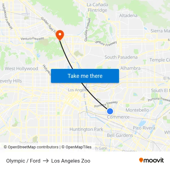 Olympic / Ford to Los Angeles Zoo map
