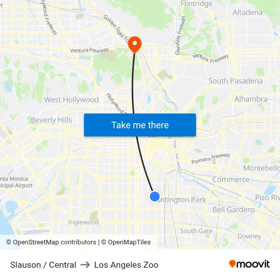 Slauson / Central to Los Angeles Zoo map