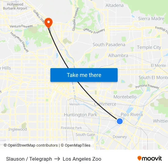 Slauson / Telegraph to Los Angeles Zoo map