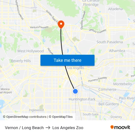 Vernon / Long Beach to Los Angeles Zoo map