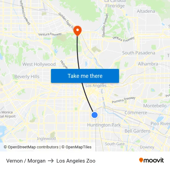 Vernon / Morgan to Los Angeles Zoo map