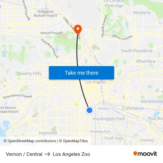 Vernon / Central to Los Angeles Zoo map